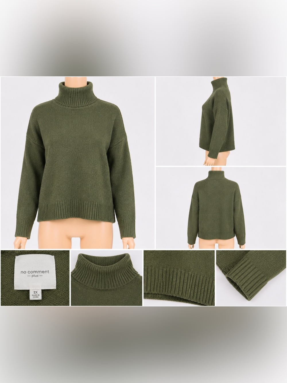 No Comment Plus Olive Green Turtleneck Sweater - Women